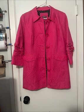 Bright Pink Patterned Button-Front Trench Lightweight Jacket